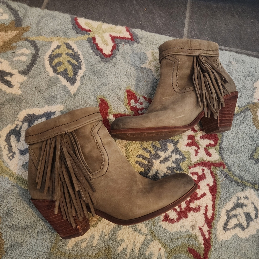 Sam Edelman Fringe Leather Ankle Bootie Boots